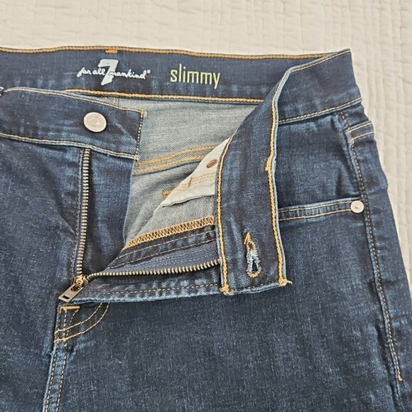 7 For All Mankind Slimmy Jeans Men's 34x33 Dark Wash Stretch Straight Leg EUC - Picture 14 of 16